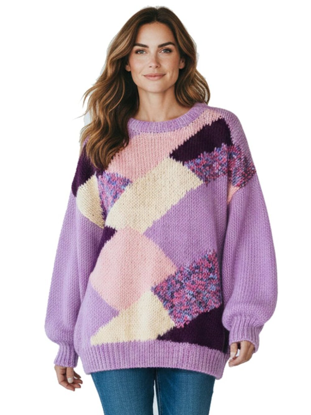 RARE Lady Sue Vintage Wool Mohair Patchwork Sweater Size